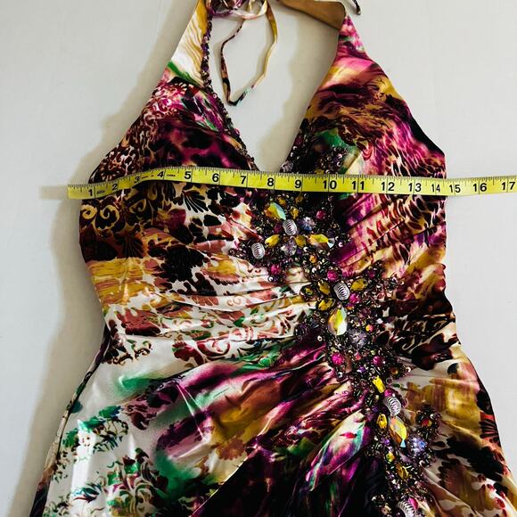 Sean Couture Printed Beaded Halter Dress Size 2 Multicolor - Picture 6 of 7
